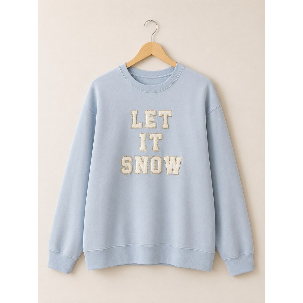 Dash Forward Women's XL Sweatshirt "Let It Snow" Graphic Cozy Winter Blue Cotton
